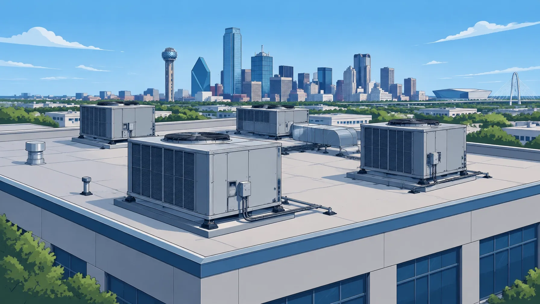 Illustrated commercial rooftop HVAC equipment